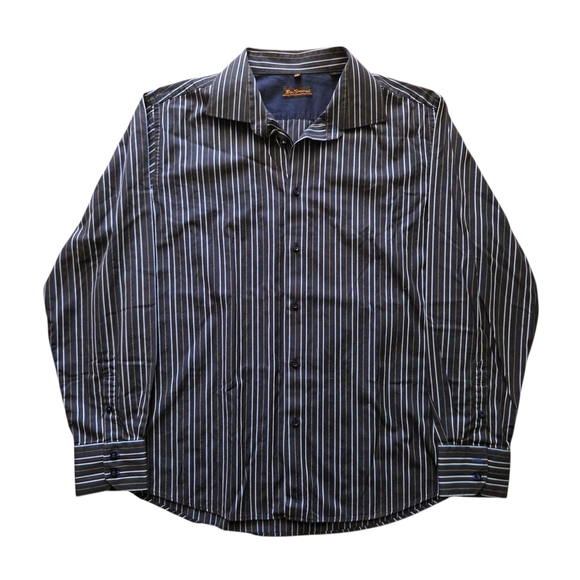 Ben Sherman Men's Striped Black  Multi-Color Cotton Button Down Shirt - Picture 1 of 6